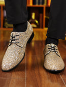 Homens de luxo vestido sapatos ouro prata lantejoulas sapatos de casamento de alta qualidade rendas oxford sapatos designer de moda masculino apartamentos tamanho grande