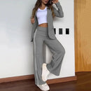 2 pçs conjunto feminino formal casaco calças conjunto outono inverno mangas compridas jaqueta solta listrado perna larga casual terno outfit