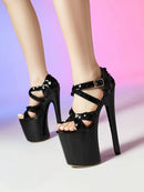 20cm super salto alto boate rainha glitter sapatos de dança cruz oco fivela plataforma verão palco mostrar sandálias lantejoulas feminino