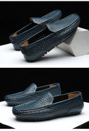 Sapatos Casuais Masculinos de Verão 2026, Marca de Luxo, Couro Genuíno, Mocassins Masculinos Vazados Respiráveis, Sapatos de Dirigir Slip-on
