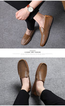 Sapatos Casuais Masculinos de Verão 2026, Marca de Luxo, Couro Genuíno, Mocassins Masculinos Vazados Respiráveis, Sapatos de Dirigir Slip-on