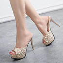 Chinelos de cristal para mulheres, nova plataforma fashion 12cm, saltos altos finos, slides de grife, sandálias de strass luxuosas, sapatos de verão 2022