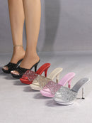 Chinelos femininos de verão, 10.5cm, plataforma antiderrapante, lantejoulas, sapatos de salto alto para mulheres, sandálias vermelhas de luxo