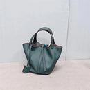 Bolsa de couro de vaca de camada superior, estilo europeu, bolsa tipo balde, cesta de vegetais frescos, bolsa fena com al...