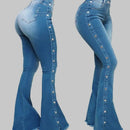 Roupas femininas novos jeans europeu americano 2026 novo popular cintura alta elástica chão alto-falante jeans feminino calças compridas jeans