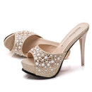 Chinelos de cristal para mulheres, nova plataforma fashion 12cm, saltos altos finos, slides de grife, sandálias de strass luxuosas, sapatos de verão 2022