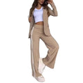 2 pçs conjunto feminino formal casaco calças conjunto outono inverno mangas compridas jaqueta solta listrado perna larga casual terno outfit