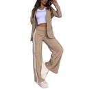 2 pçs conjunto feminino formal casaco calças conjunto outono inverno mangas compridas jaqueta solta listrado perna larga casual terno outfit