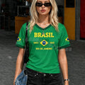 Camiseta de Futebol com Bandeira do Brasil para Mulheres e Homens, Verão 2026, Camisetas de Manga Curta, Roupas Esportivas para Família, Presente para Fãs do Brasil
