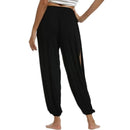 Moda feminina calças de yoga cintura alta fenda perna larga haren calças ginásio leggings casual sólido oco calças de treino ginásio casa wear