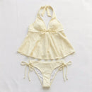 Conjunto de Biquíni Estiloso com Alça Halter em Duas Peças, Decote em V, Ajuste Slim, Moda de Praia Y2K para Mulheres