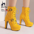 Plataforma botas curtas mulher outono e inverno 12cm salto alto cinto fivela tornozelo botas 2025 sola grossa sapatos de motocicleta tamanho 35-46