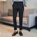 Calças de vestido dos homens novo fino respirável sólido casual alta elástica magro ajuste terno calças streetwear roupas masculinas