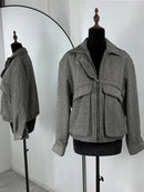 Tossy outono cinza zíper outwear jaquetas feminino sólido solto retalhos cintura alta recortado casaco superior streetwear feminino y2k jaquetas