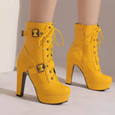 Plataforma botas curtas mulher outono e inverno 12cm salto alto cinto fivela tornozelo botas 2025 sola grossa sapatos de motocicleta tamanho 35-46