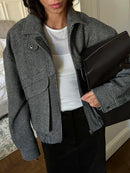Tossy outono cinza zíper outwear jaquetas feminino sólido solto retalhos cintura alta recortado casaco superior streetwear feminino y2k jaquetas