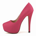 Sapatos Femininos de Salto Alto Sexy com Bico Redondo, Plataforma Casual de 14cm, Sapatos Vermelhos para Festa e Casamento, Tamanho Grande