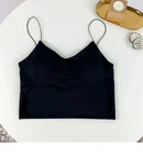 1pc feminino sexy cor sólida camisola tubo de seda gelo sem costura esportes regata sem fio roupa interior sutiã acolchoado bralette colete