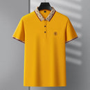 Camisa Polo Masculina Premium com Detalhes Listrados, Emblema Bordado, Tecido Respirável, Versátil para Trabalho e Ocasiões Casuais