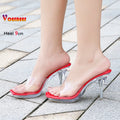 Tamanho 35-45 chinelos de pvc transparente senhoras 9cm salto alto fino mules verão ao ar livre sexy sapatos femininos moda sandálias de dedo do pé quadrado