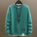 2026 New Mens Casual Sweatshirts Harajuku Solid Color Fashion Fake Two Pieces O-Neck Sweatshirt Hoodies Hip Hop Male Streetwear