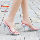 Tamanho 35-45 chinelos de pvc transparente senhoras 9cm salto alto fino mules verão ao ar livre sexy sapatos femininos moda sandálias de dedo do pé quadrado