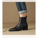 2025 novas botas femininas de tornozelo – botas minimalistas de salto médio com bico fino e couro macio e zíper lateral, botas da moda emagrecedoras