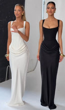 Suninheart Vestido maxi feminino branco Elegat com cadarço vestido fino formal para festa de casamento