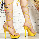 Sexy rendas até pólo sapatos de dança moda banda estreita modelo de verão salto alto plataformas grossas 13cm 15cm clube festa sandálias para mulher