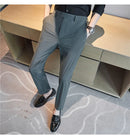 Calças de vestido dos homens novo fino respirável sólido casual alta elástica magro ajuste terno calças streetwear roupas masculinas