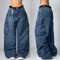 Streetwear moda novo multi-bolso lavado baggy jeans masculino e feminino y2k hip-hop harajuku casual gótico cintura alta calças largas