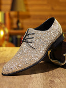 Homens de luxo vestido sapatos ouro prata lantejoulas sapatos de casamento de alta qualidade rendas oxford sapatos designer de moda masculino apartamentos tamanho grande