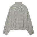 Jaquetas Femininas com Gola Alta e Zíper, Casaco Cropped Preto e Branco com Estampa Xadrez, Jaqueta Casual de Manga Longa com Corte Solto 2026