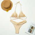 Conjunto de Biquíni Sexy com Detalhes Franzidos, Micro Biquínis Sólidos, Roupa de Banho Feminina, Moda Praia