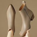 2025 novas botas femininas de tornozelo – botas minimalistas de salto médio com bico fino e couro macio e zíper lateral, botas da moda emagrecedoras