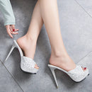Chinelos de cristal para mulheres, nova plataforma fashion 12cm, saltos altos finos, slides de grife, sandálias de strass luxuosas, sapatos de verão 2022