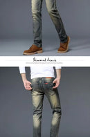 Calças Jeans Masculinas Retrô de Alta Qualidade com Corte Reto e Stretch, Moda Urbana Casual, Calças Longas de Algodão para P...