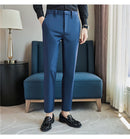 Calças de vestido dos homens novo fino respirável sólido casual alta elástica magro ajuste terno calças streetwear roupas masculinas