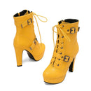 Plataforma botas curtas mulher outono e inverno 12cm salto alto cinto fivela tornozelo botas 2025 sola grossa sapatos de motocicleta tamanho 35-46