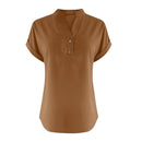 Cor pura botão até decote em v manga curta camisa de rayon de bambu verão moda feminina camisa de botão casual negócios topo