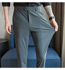 Calças de vestido dos homens novo fino respirável sólido casual alta elástica magro ajuste terno calças streetwear roupas masculinas