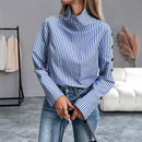 Camisa de primavera nova listra manga comprida topo para mulher elegante senhora do escritório emendado   botões Pulôver Mulher Blusa 2025 Blusas