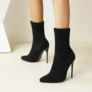 Botas de meia sexy para mulheres 12cm salto alto fino senhoras dedo do pé pontiagudo botas de tornozelo curto plus size 46 deslizamento-em sapatos de inverno botas mujer