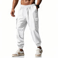 2026 novas calças masculinas casuais multi-bolso masculino capa fechada amarrada algodão e linho leggings de perna reta masculino