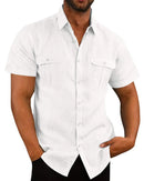 Camisas Masculinas de Linho em Promoção: Camisas de Manga Curta para o Verão, Cor Sólida, Gola Confortável, Estilo Casual Praia, Tamanhos Grandes M-4XL