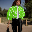 Moda impressão jaquetas para mulheres high street polka dot padrão lanterna manga zíper casaco curto casual gola alta jaqueta curta