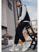 Tênis casuais masculinos com design em malha respirável, sola grossa, tênis esportivos masculinos modernos, estilo Dad Shoes com aumento de altura invisível de 6-10cm.
