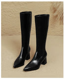 2025 novo outono inverno quente senhora sapatos confortáveis salto grosso apontou toe cor sólida jackboot salto alto feminino joelho-botas altas