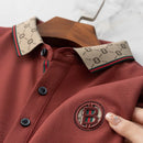 Camisa Polo Masculina Premium com Detalhes Listrados, Emblema Bordado, Tecido Respirável, Versátil para Trabalho e Ocasiões Casuais