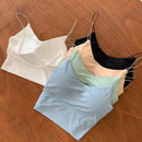 1pc feminino sexy cor sólida camisola tubo de seda gelo sem costura esportes regata sem fio roupa interior sutiã acolchoado bralette colete